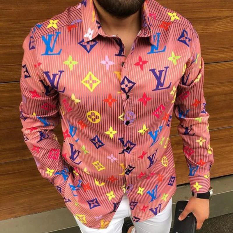 Men's fashion casual printed long sleeved shirt 1023122109