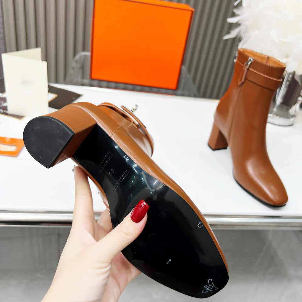 Black High Quality Leather women's High heeled bootsXC052023110705
