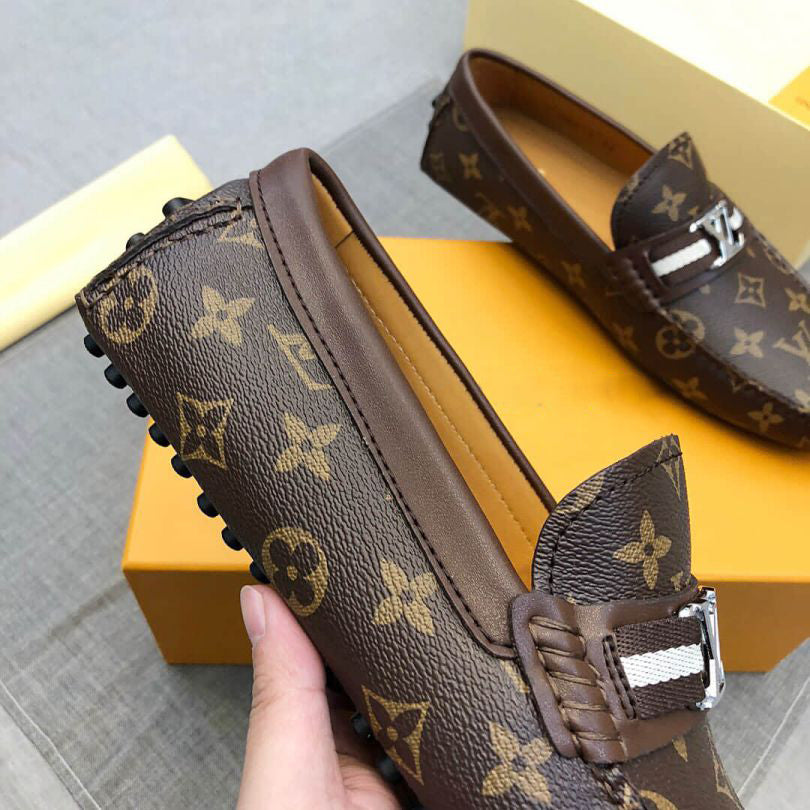 Plaid Leather Men Slip-on Shoes Brown