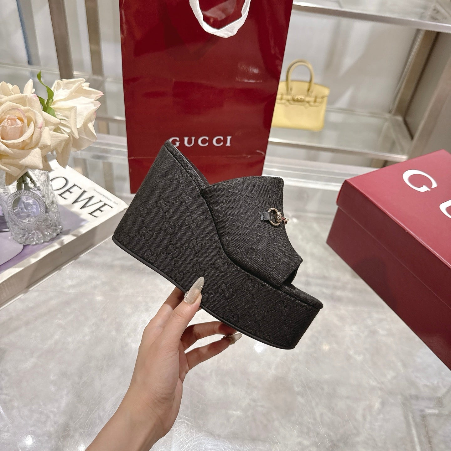 25 ladies metal buckle wedge-heeled platform slippers XC0425050604