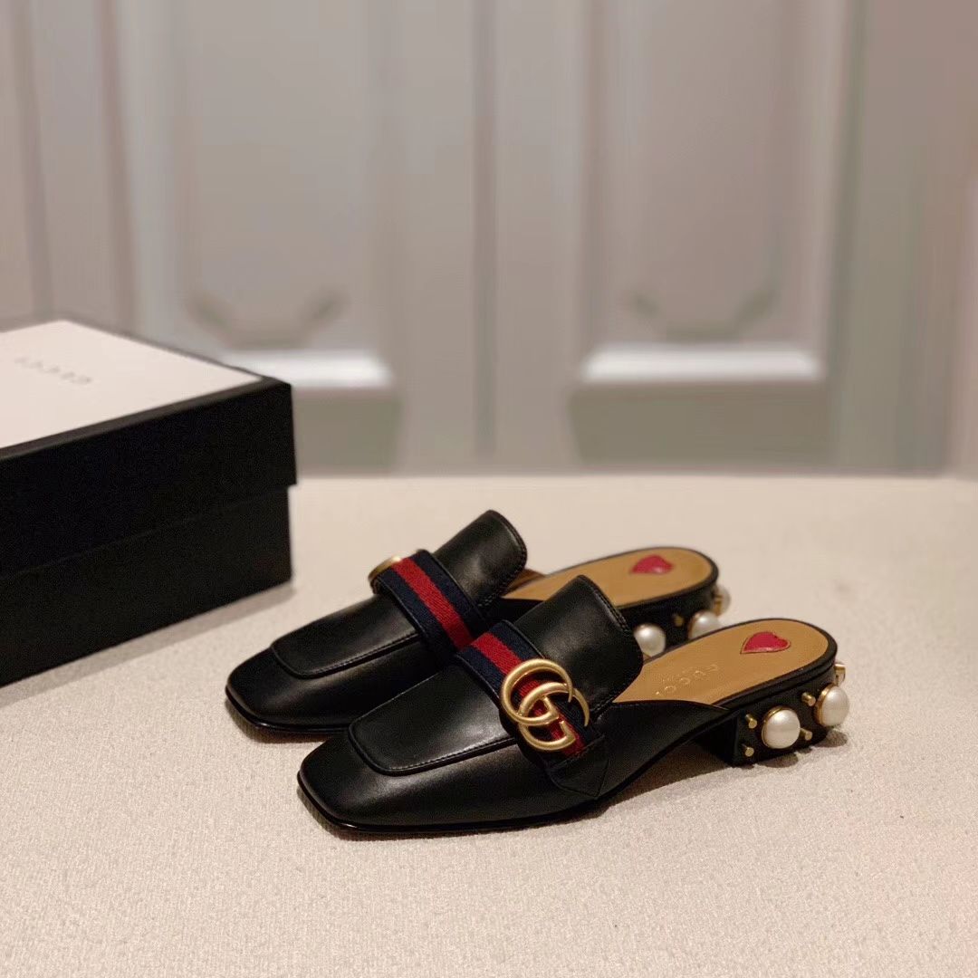G new pearl heel loafers