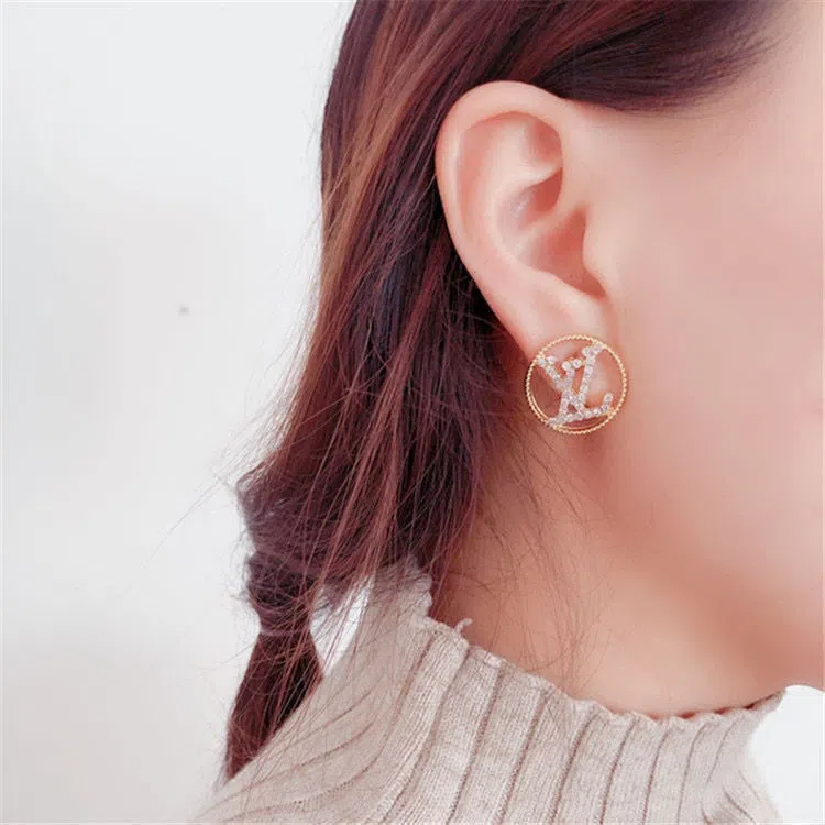 Big Alphabet Round Diamond Stud Earrings
