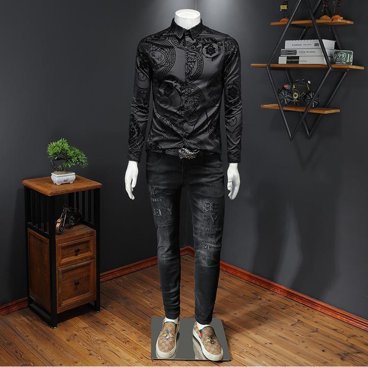 New men's shirt flocked long sleeved shirt 1024022810