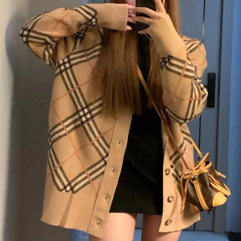 New fashion plaid unisex cardigan sweater jacket 1024102126