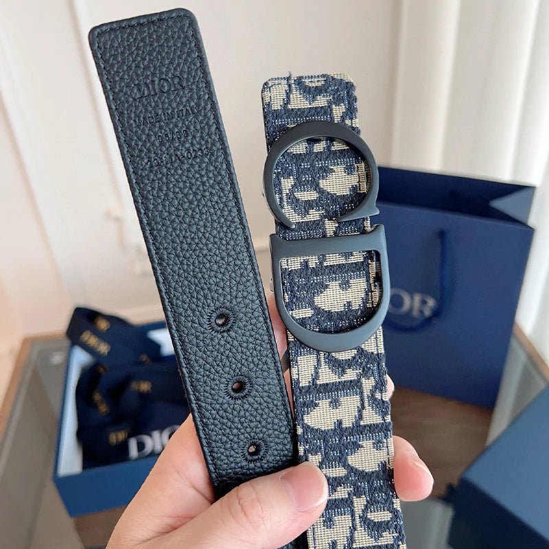 Beige & Blue  CD Buckle Reversible Belt JP0625111305