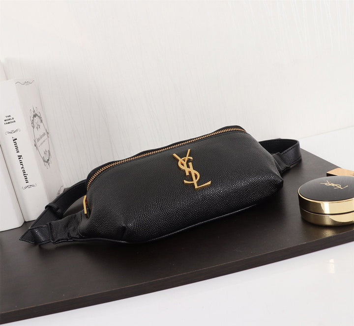 Black leather large capacity waist bag X092002