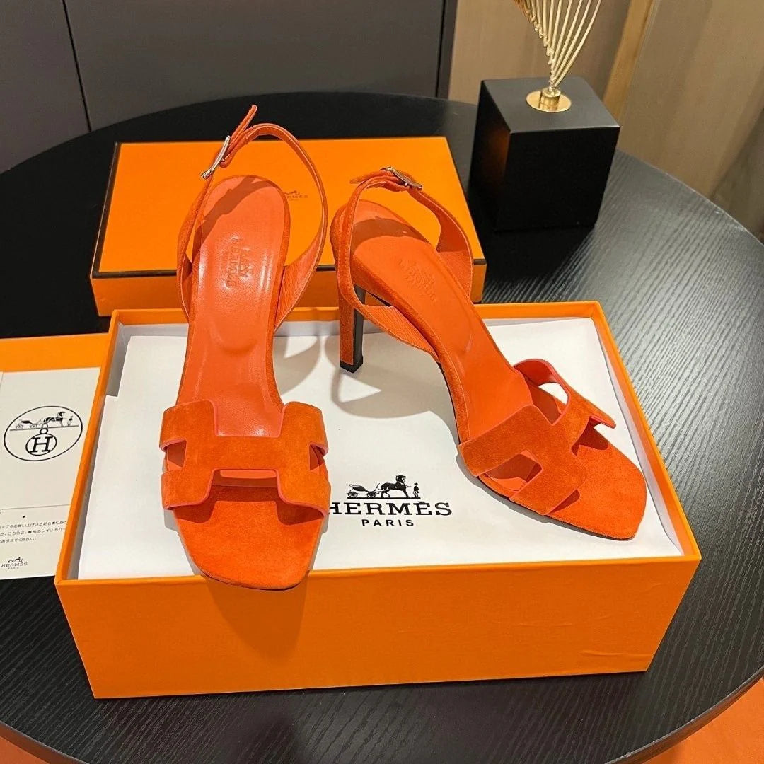 New Leather One Word Sandals High Heels 1024030625