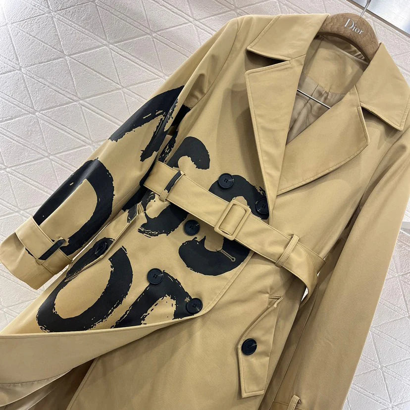 Women's Double-Breasted Long Trench Coat with Lapel Collar 1025102409