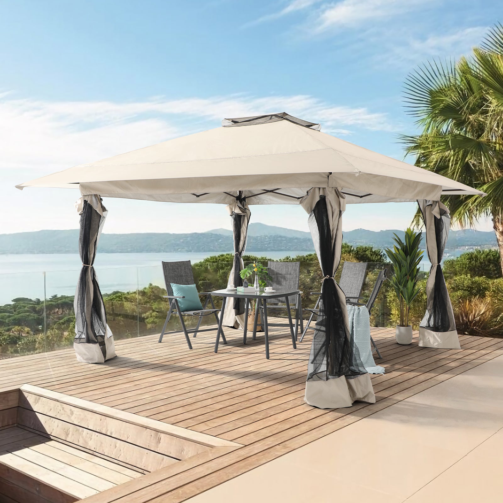 13’x13’ Pop Up Gazebo With Mosquito Netting, Outdoor Canopy Tent Shade, 5 colors, Metal Frame