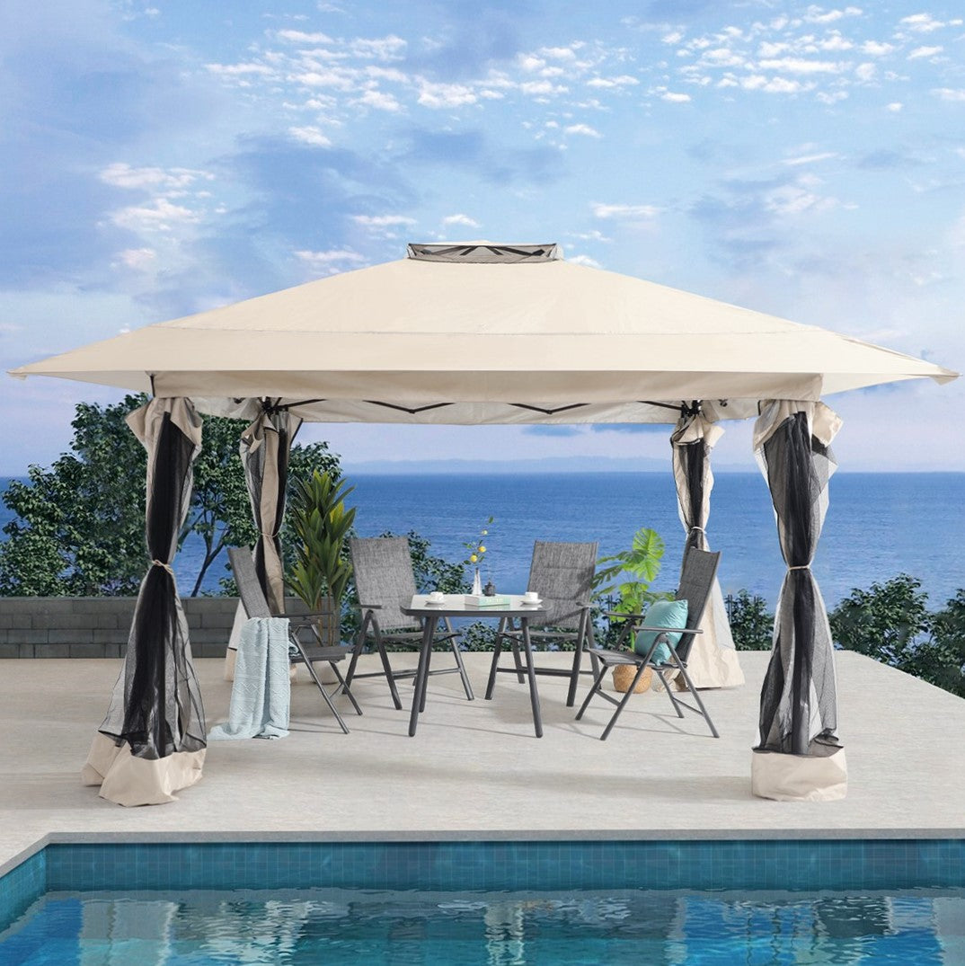 13’x13’ Pop Up Gazebo With Mosquito Netting, Outdoor Canopy Tent Shade, 5 colors, Metal Frame