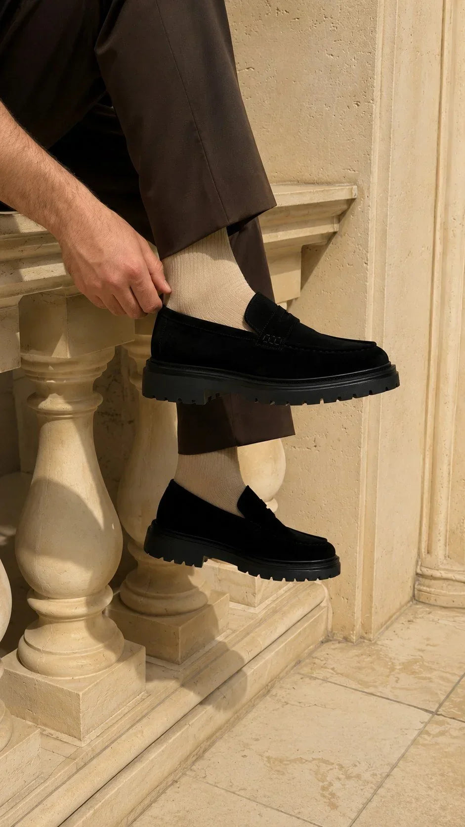 Black Suede Chunky Penny Loafers