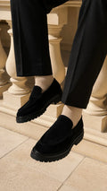 Black Suede Chunky Penny Loafers
