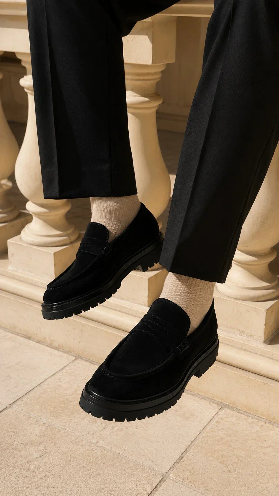 Black Suede Chunky Penny Loafers