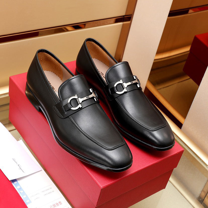 Black handmade genuine leather men's formal loafers