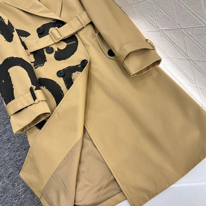 Women's Double-Breasted Long Trench Coat with Lapel Collar 1025102409
