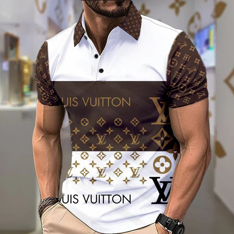 Men's Fashion Printed Polo Collar Short Sleeves 1024042425