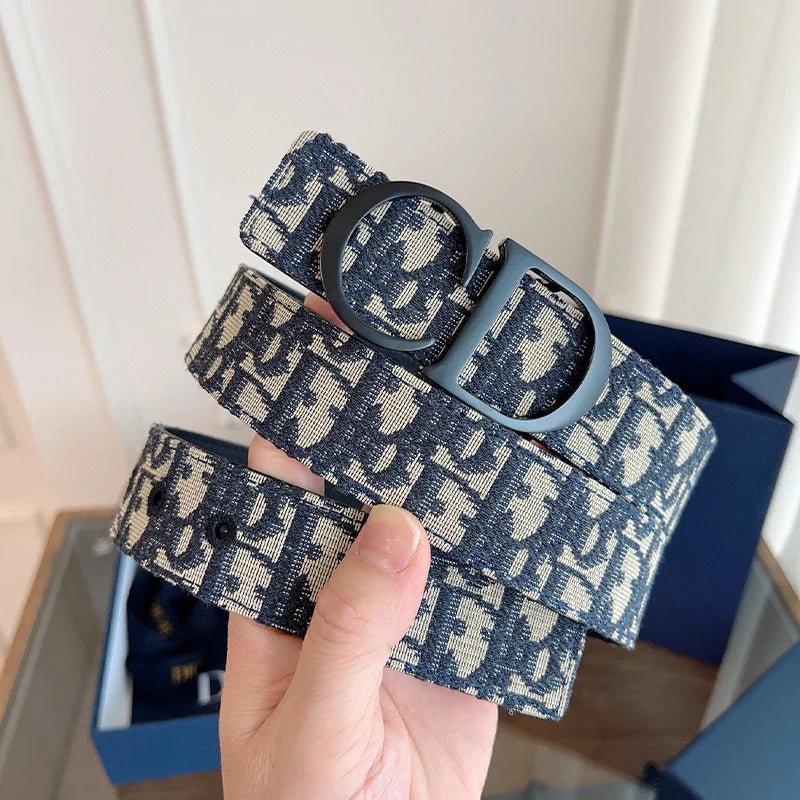 Beige & Blue  CD Buckle Reversible Belt JP0625111305