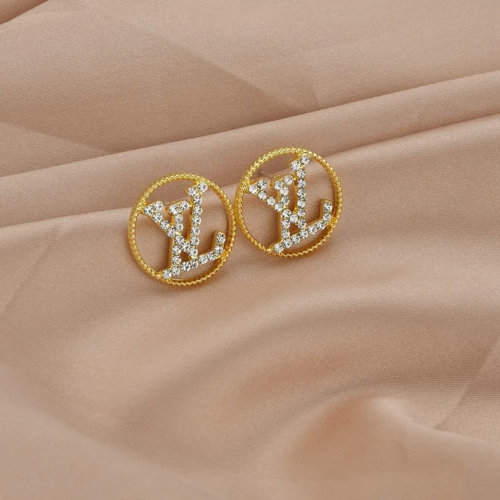 Big Alphabet Round Diamond Stud Earrings
