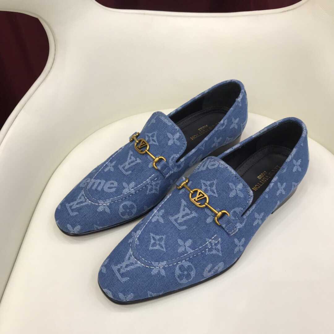 Classic Blue Suede Letter Slip On Loafers
