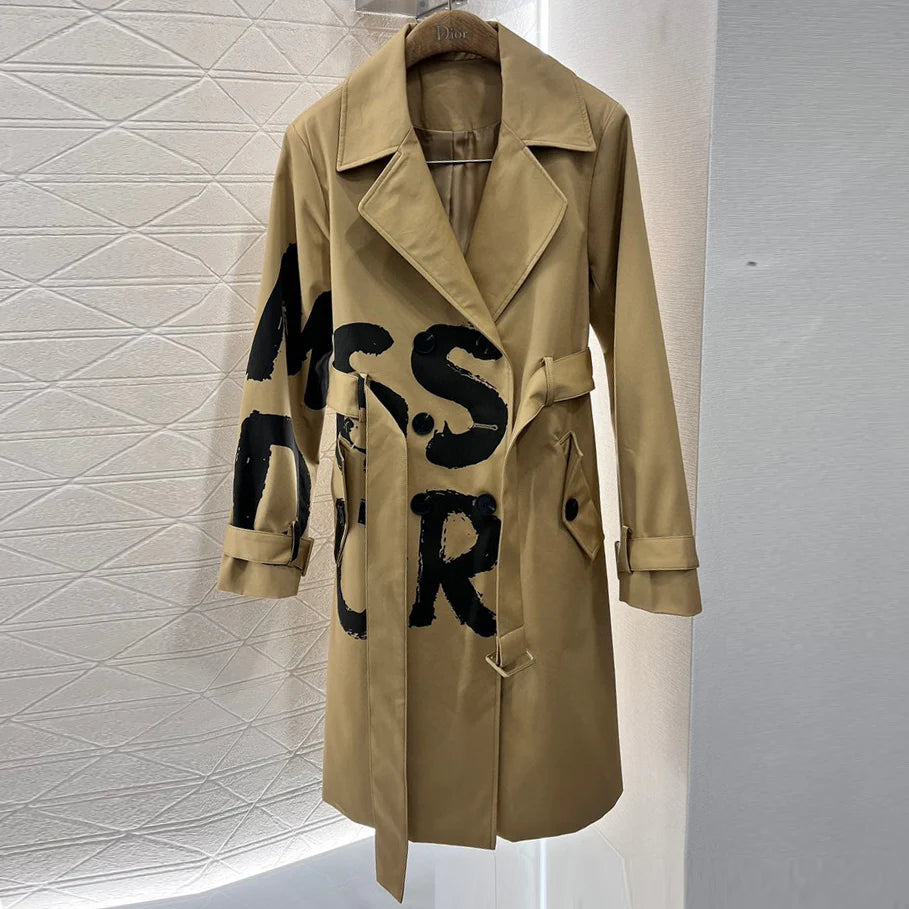Women's Double-Breasted Long Trench Coat with Lapel Collar 1025102409