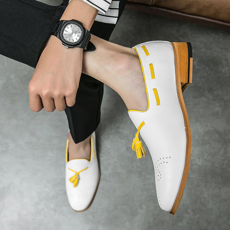 Pointed Toe White Tassel Loafer Slip On Shoes