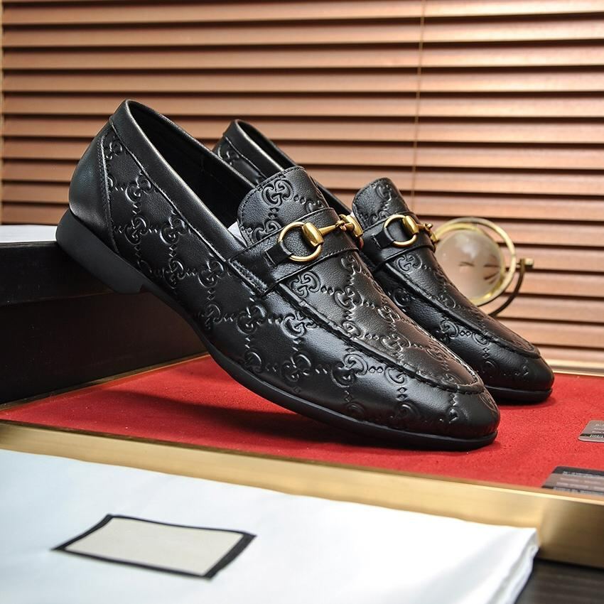 Men's luxury leather double buckle pattern loafers