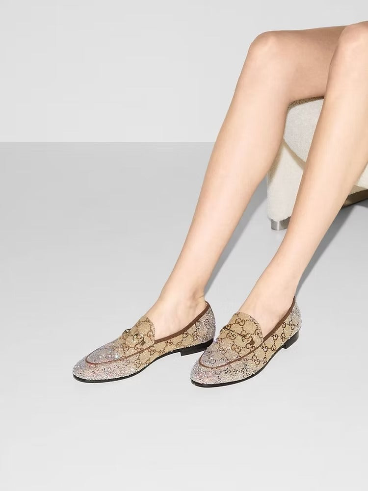Women's New Rhinestone Horsebit Buckle Loafers 1025011710