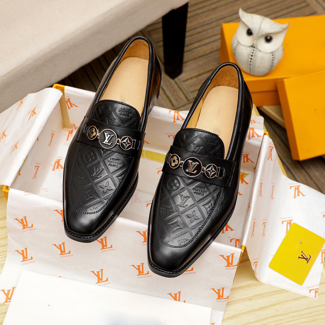 New Fashion Men's Dress Shoes Print Loafers Banquet Wedding Slip-On Shoes