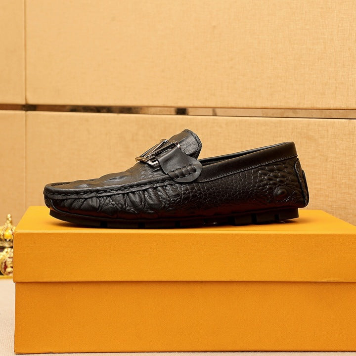 Men's Black Textured Loafers