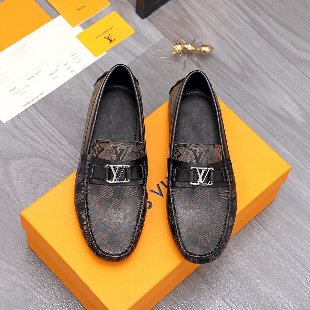 Dark brown leather formal slip on shoes