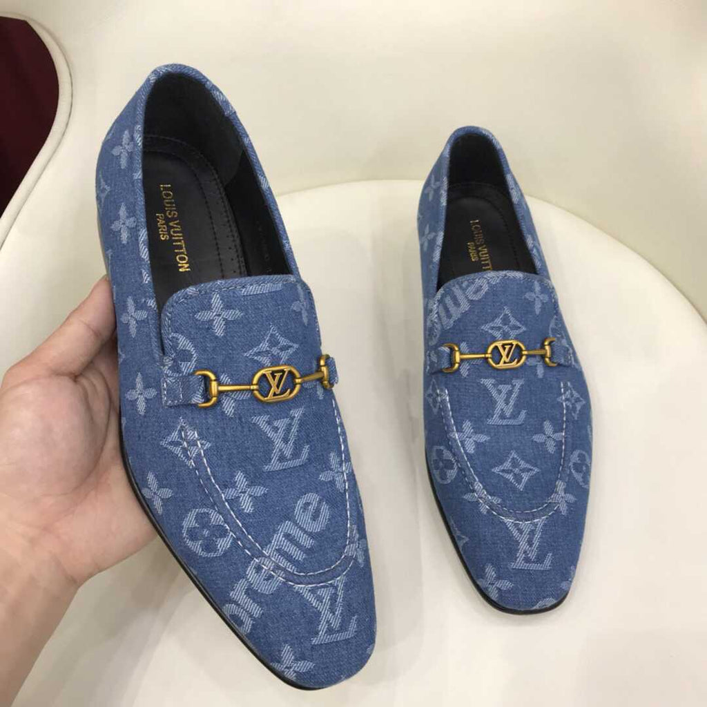 Classic Blue Suede Letter Slip On Loafers