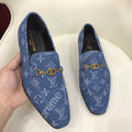Classic Blue Suede Letter Slip On Loafers