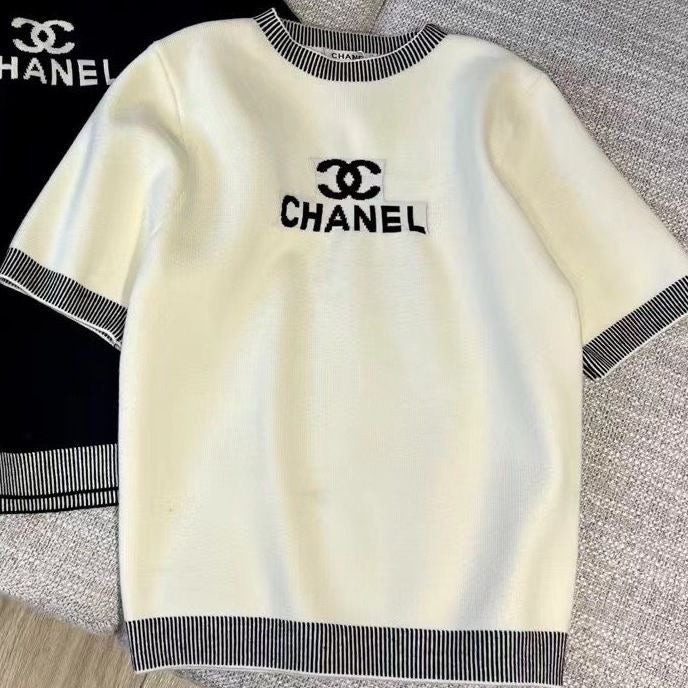 Letter print knitted short sleeves PD 0424040303