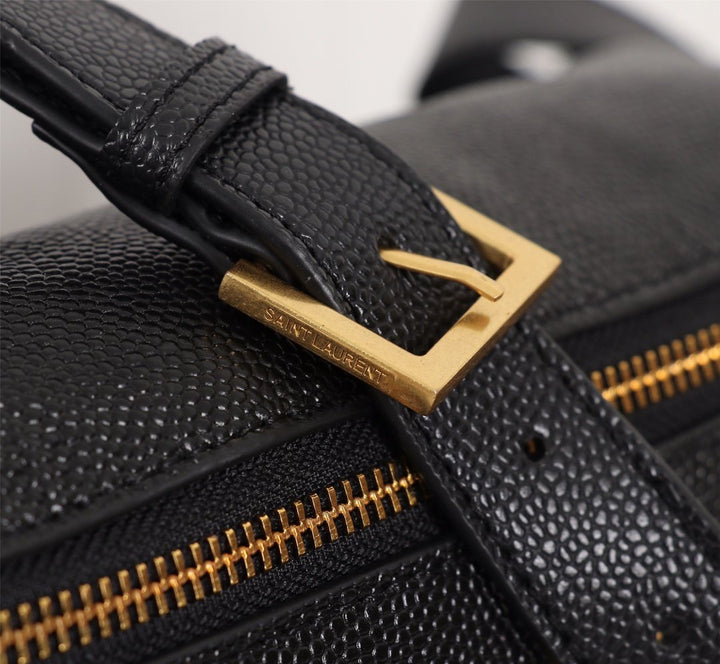 Black leather large capacity waist bag X092002