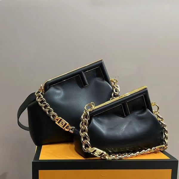 New clip bag solid color Messenger women's bag all-match chain handbag iron mouth one-shoulder retro cloud bag
