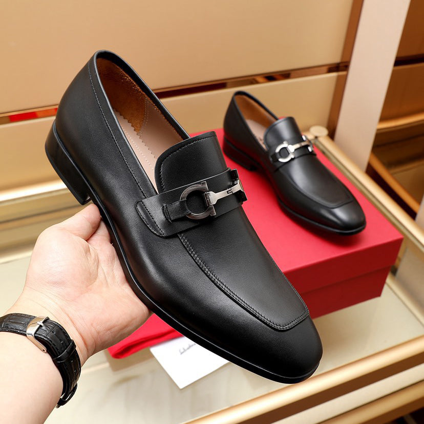 Black handmade genuine leather men's formal loafers