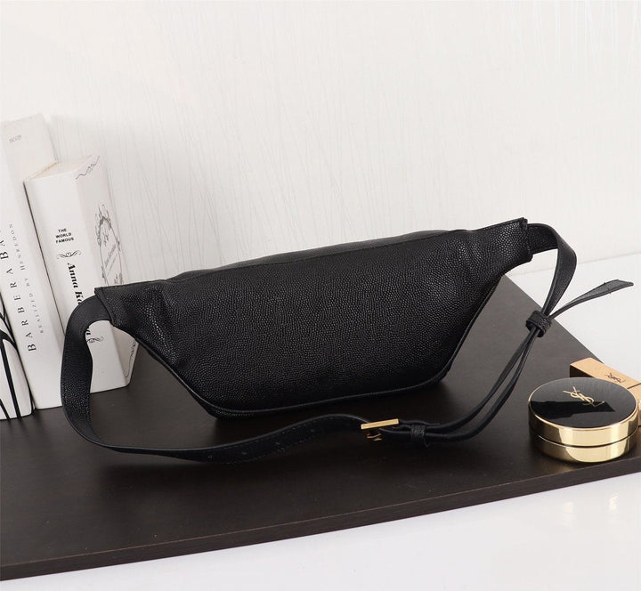 Black leather large capacity waist bag X092002