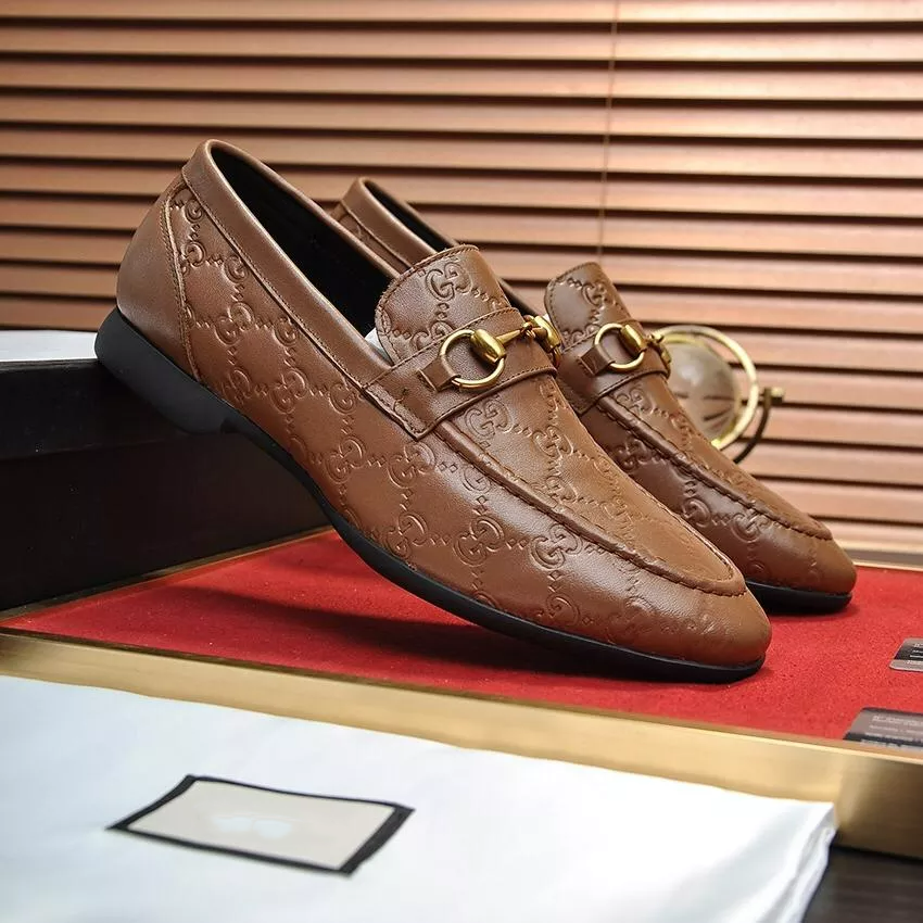 Men's luxury leather double buckle pattern loafers