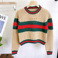 New Embroidered Striped Color-block Knit Top 1024031503