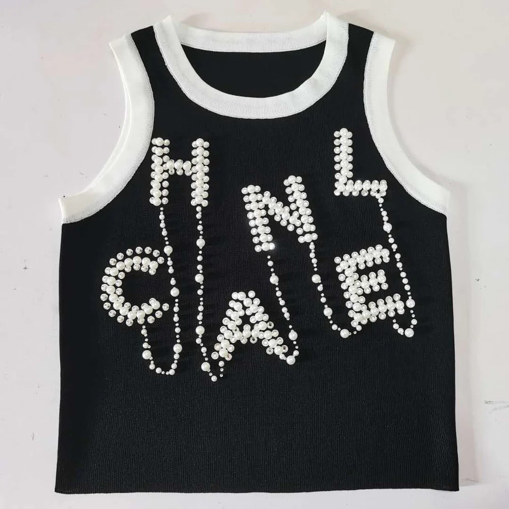 Letter Printed Knitted Camisole With Pear 0424031820
