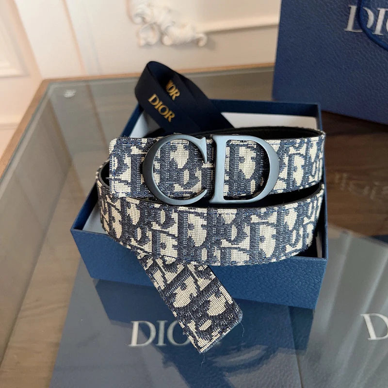 Beige & Blue  CD Buckle Reversible Belt JP0625111305