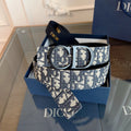 Beige & Blue  CD Buckle Reversible Belt JP0625111305