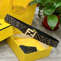 F Gold Buckle Brown Embossed Belt PD0823041104