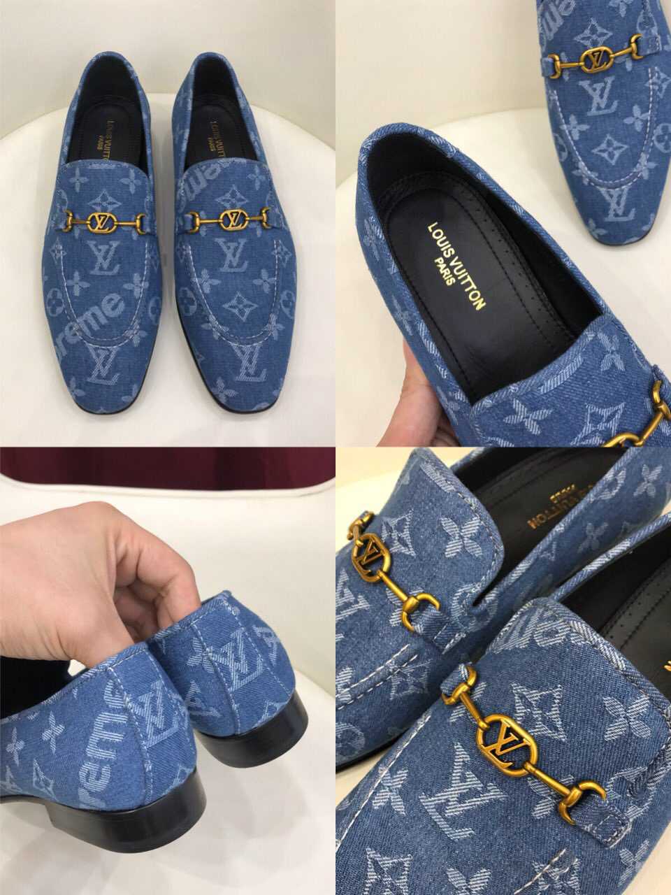 Classic Blue Suede Letter Slip On Loafers