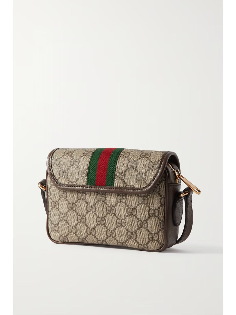 G Ophidia leather-trimmed printed coated-canvas shoulder bag 0424061408