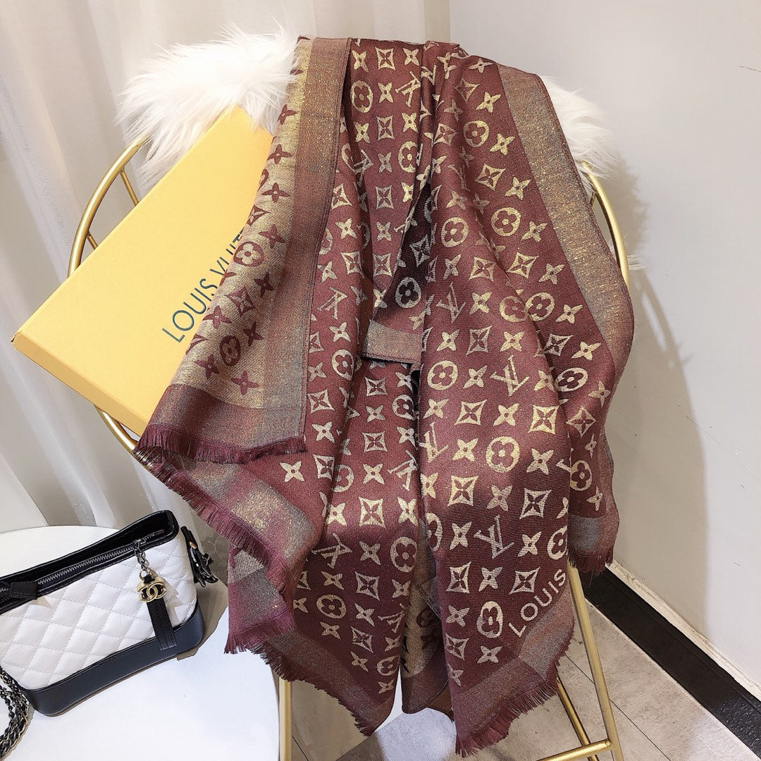 Classic gold silk cotton long scarf XC0823101203