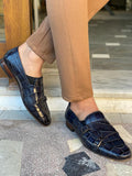 Empire Navy Blue Double Monk Strap Shoes