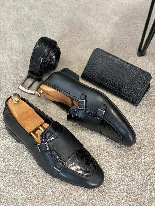 GentWith Enid Black Double Monk Strap Shoes