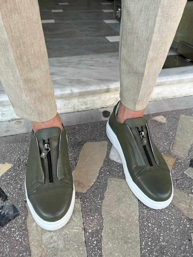 Laughlin Green Mid-Top Zipper Sneakers