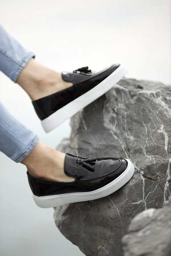 Rapid Black Patent Tassel Loafers